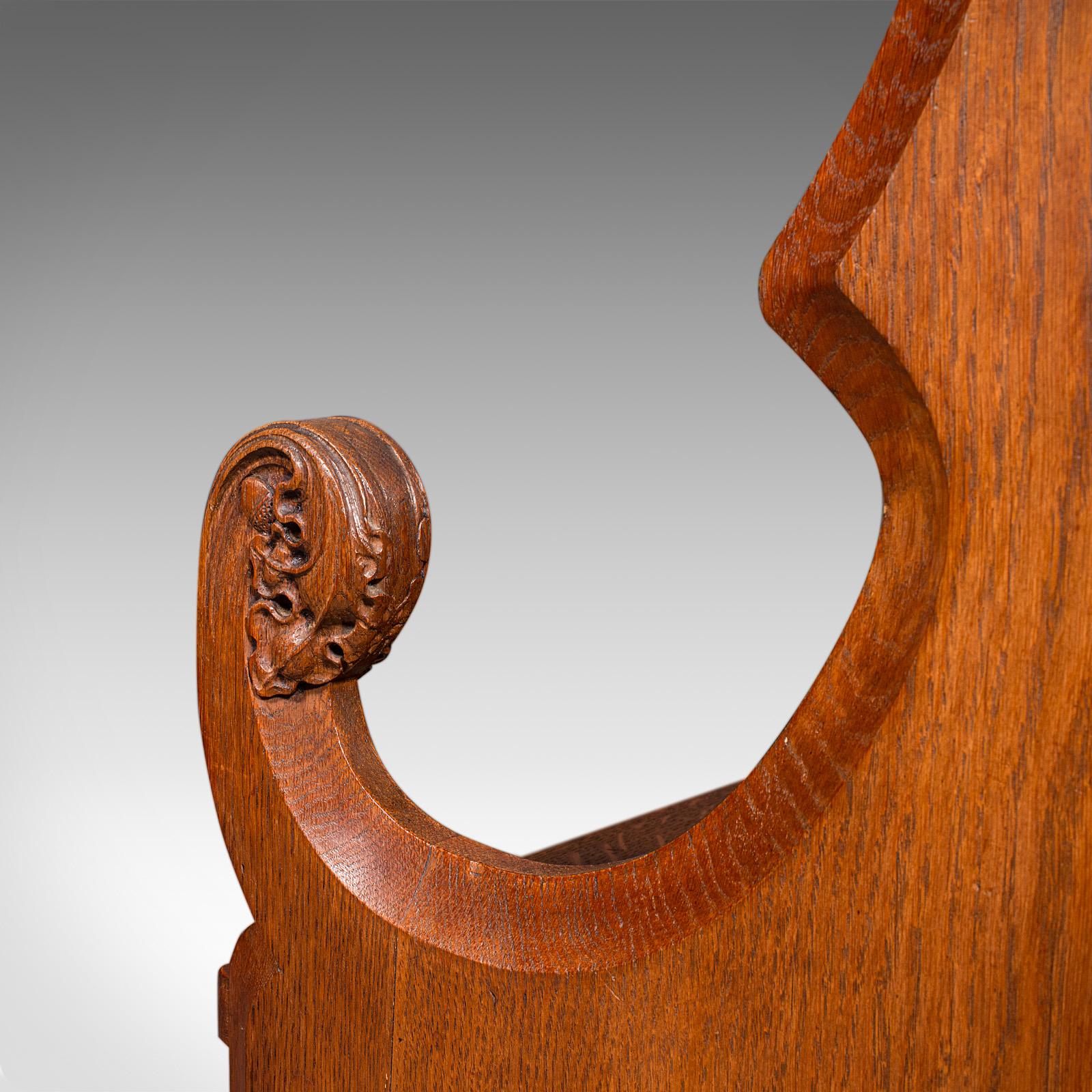 Antique Hall Settle, Scottish Oak Seat & A Half Bench, Gothic Revival, Victorian For Sale 5