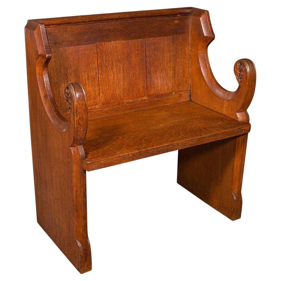 Petite Antique French Gothic Revival Wood Hall Bench Child Settle ...