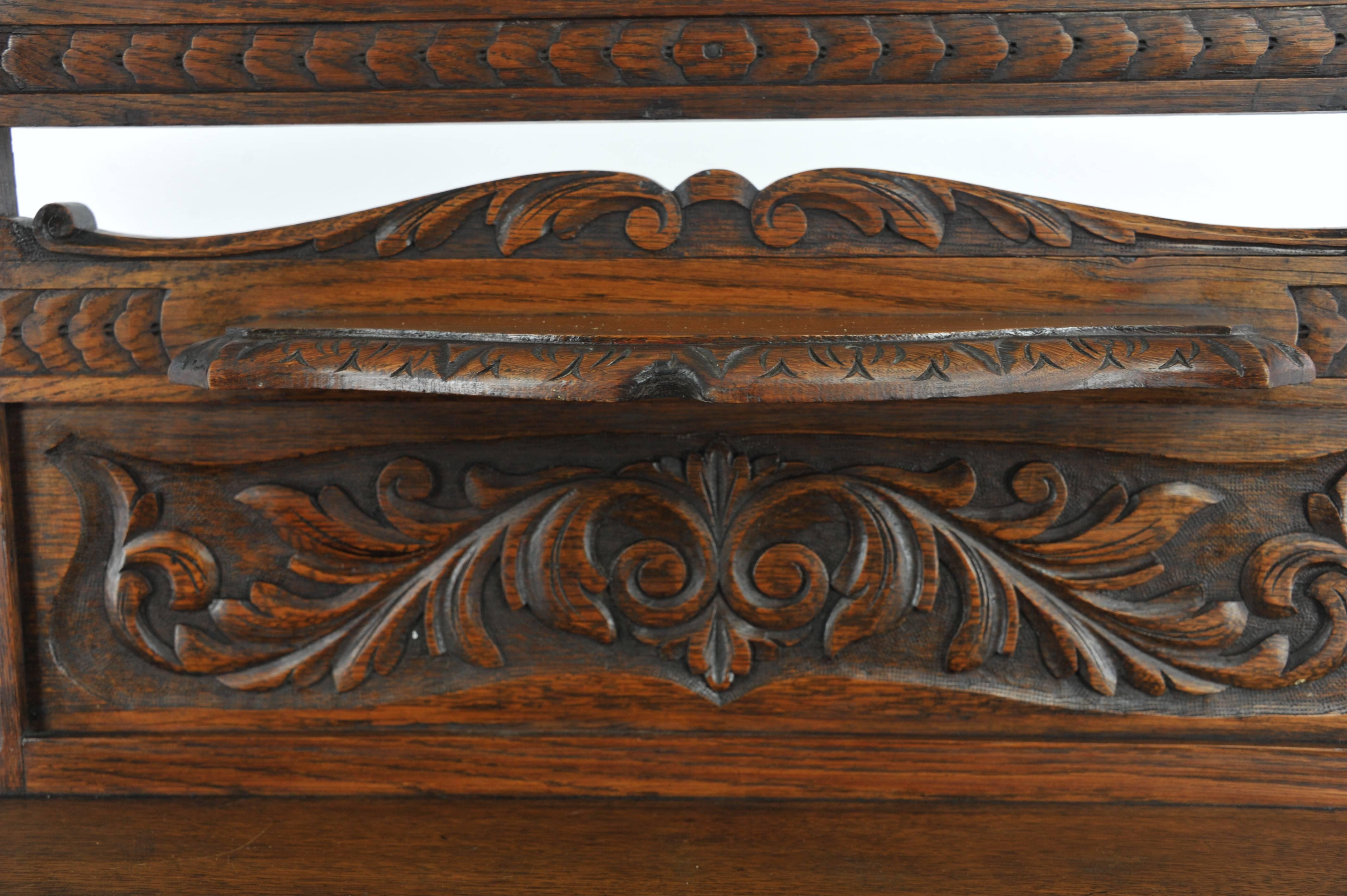 Sculpté à la main Antique Hall Stand:: Hall Tree:: Entryway Organizer:: Carved Oak:: Scotland REDUCED !