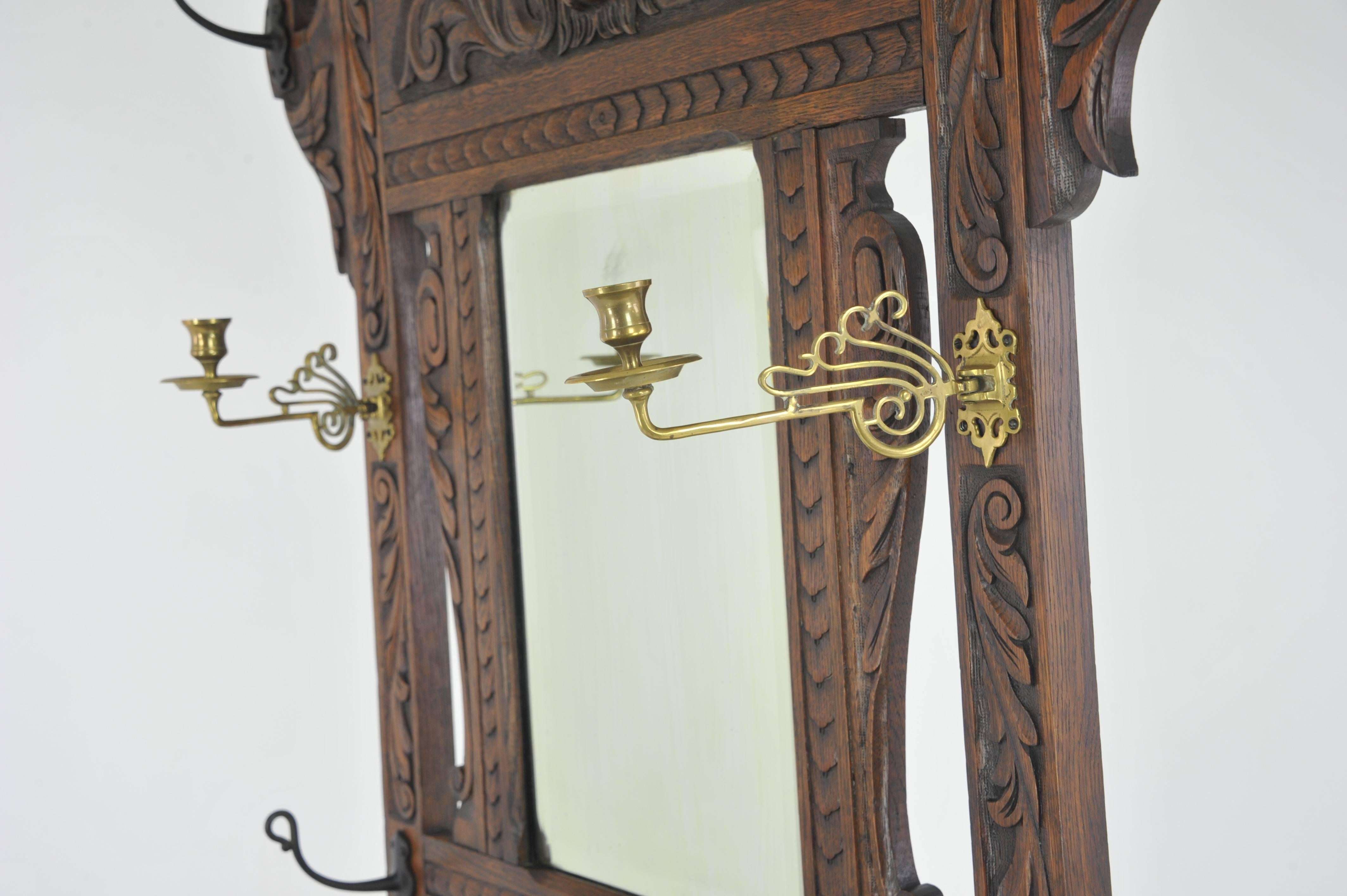 Antique Hall Stand:: Hall Tree:: Entryway Organizer:: Carved Oak:: Scotland REDUCED ! 1