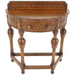 Antique Hall Table, Carved Tiger Oak Bow Front Lamp Table, Scotland 1920, B2245