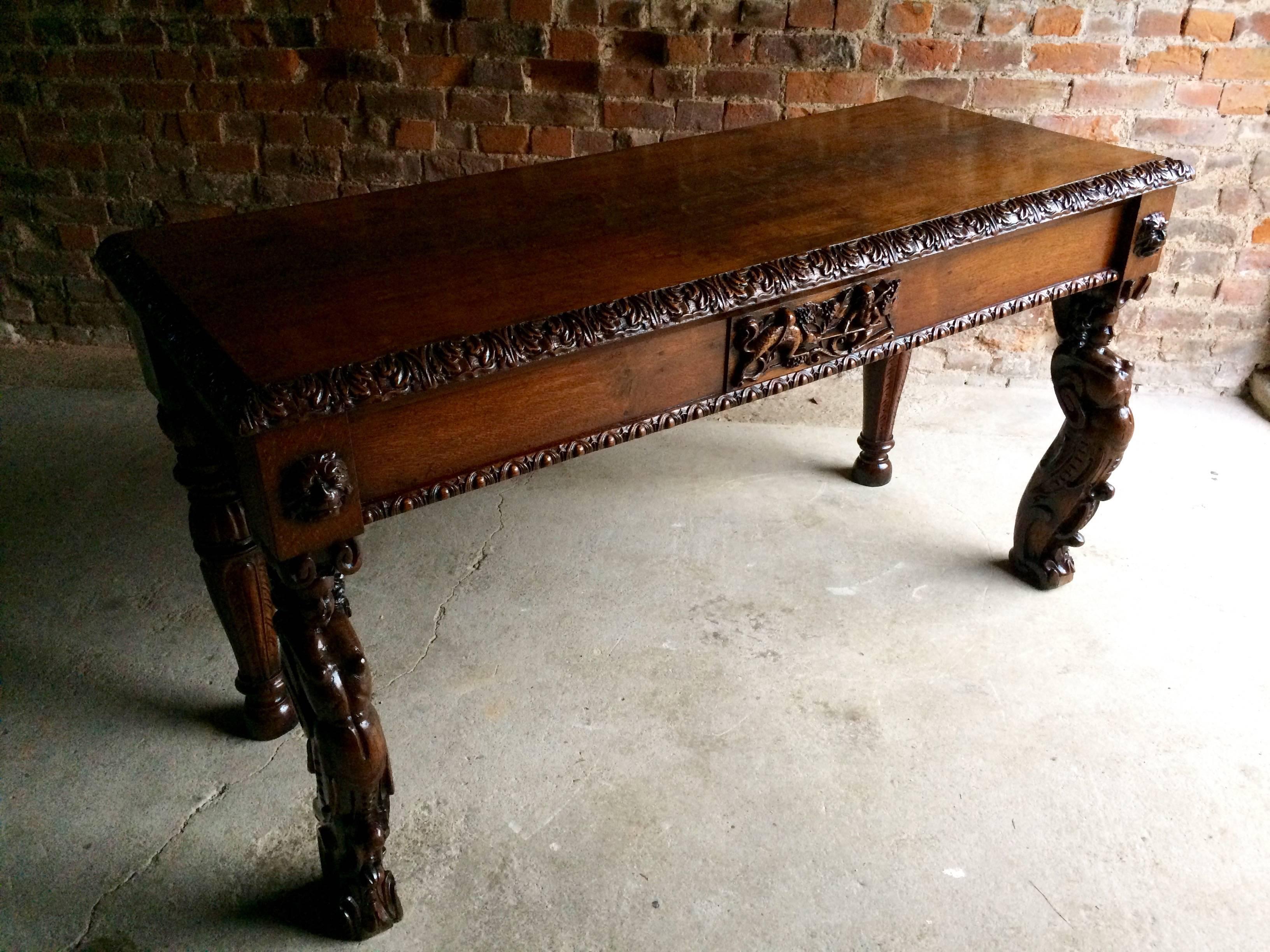 Antique Hall Table Gothic Carved Oak Victorian 19th Century 7