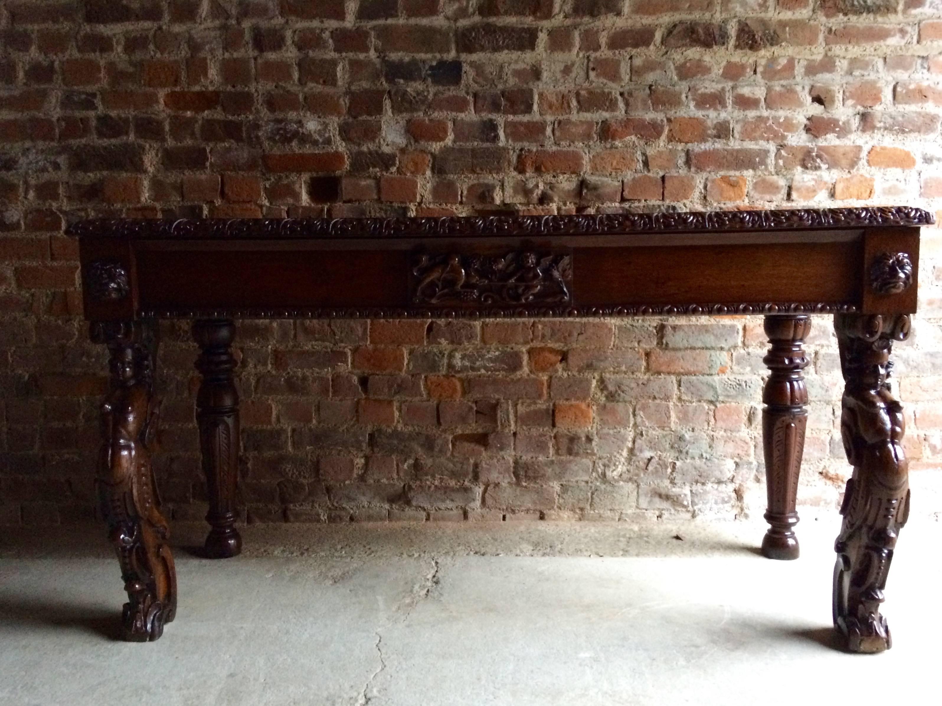 Antique Hall Table Gothic Carved Oak Victorian 19th Century 8