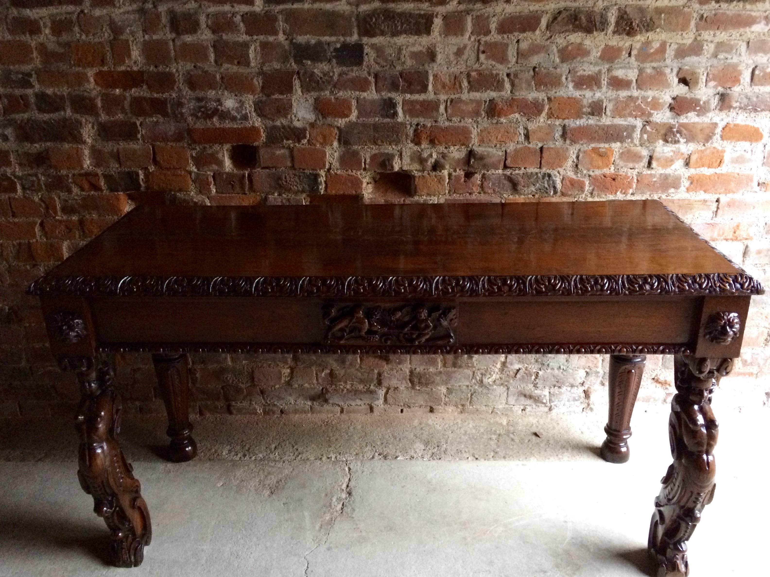 Antique Hall Table Gothic Carved Oak Victorian 19th Century 9