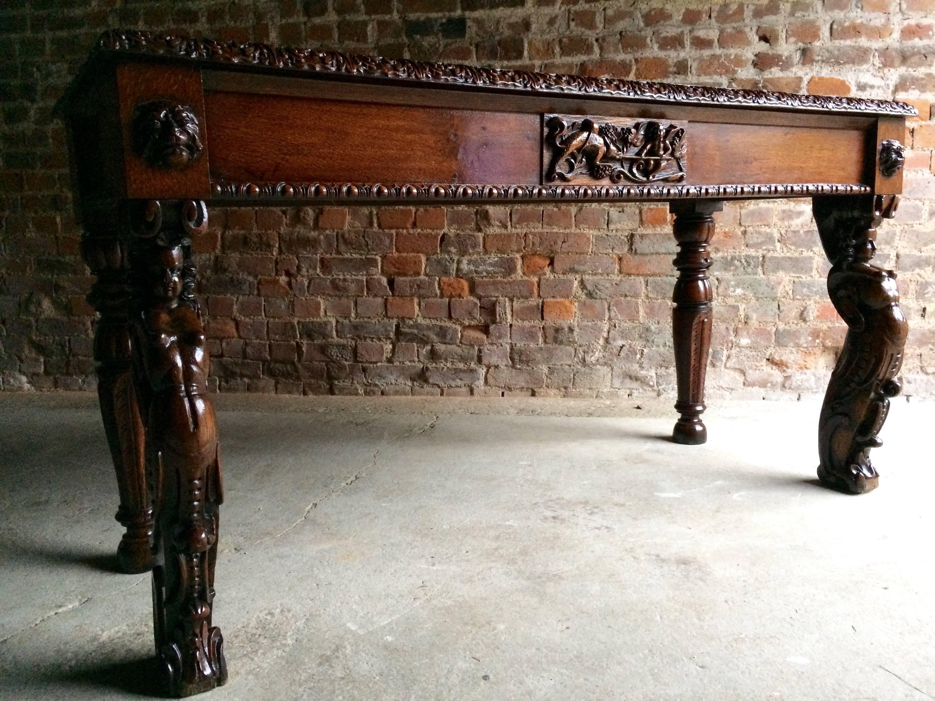 Antique Hall Table Gothic Carved Oak Victorian 19th Century 4