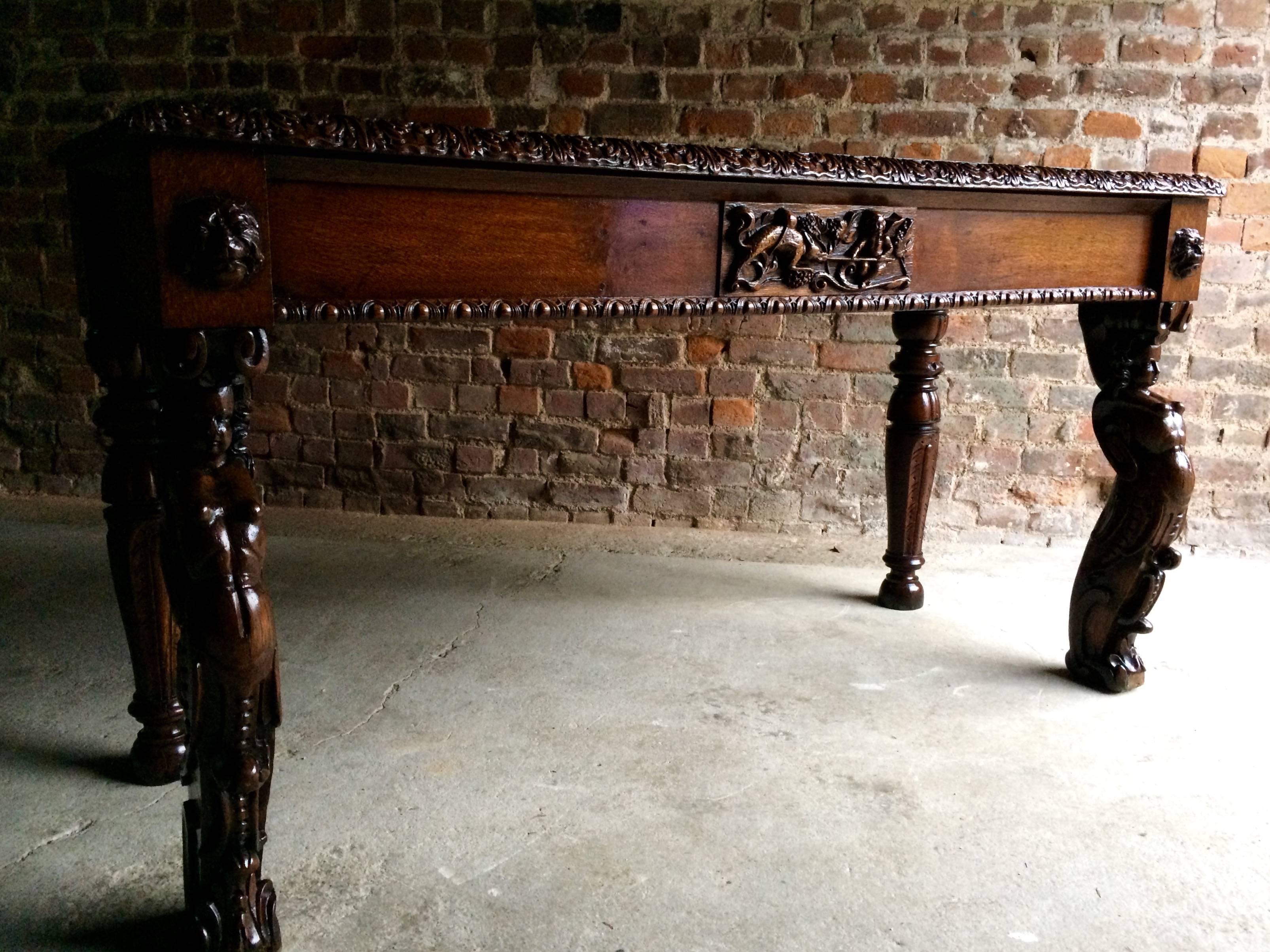 Antique Hall Table Gothic Carved Oak Victorian 19th Century 5