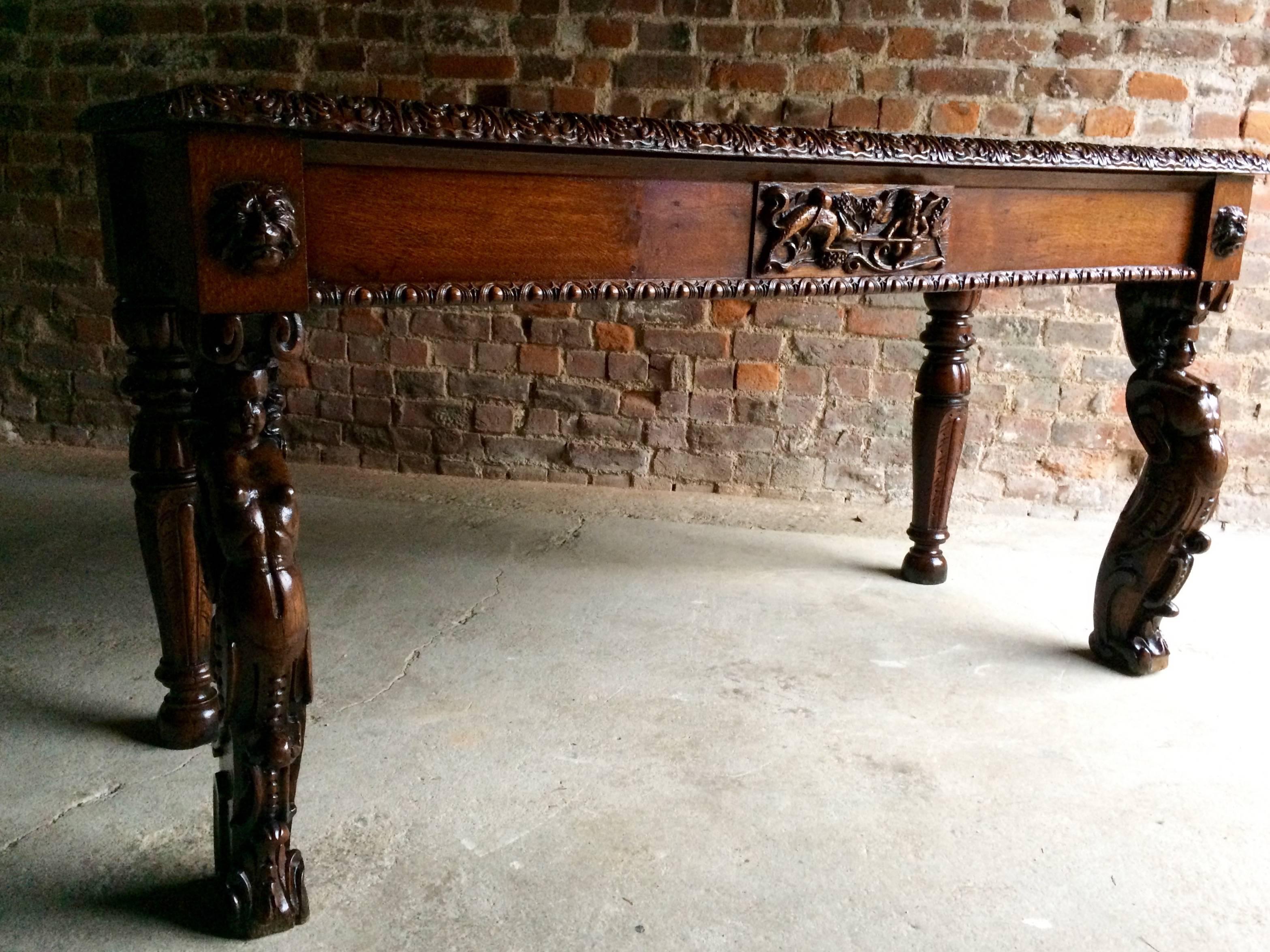 Antique Hall Table Gothic Carved Oak Victorian 19th Century 6