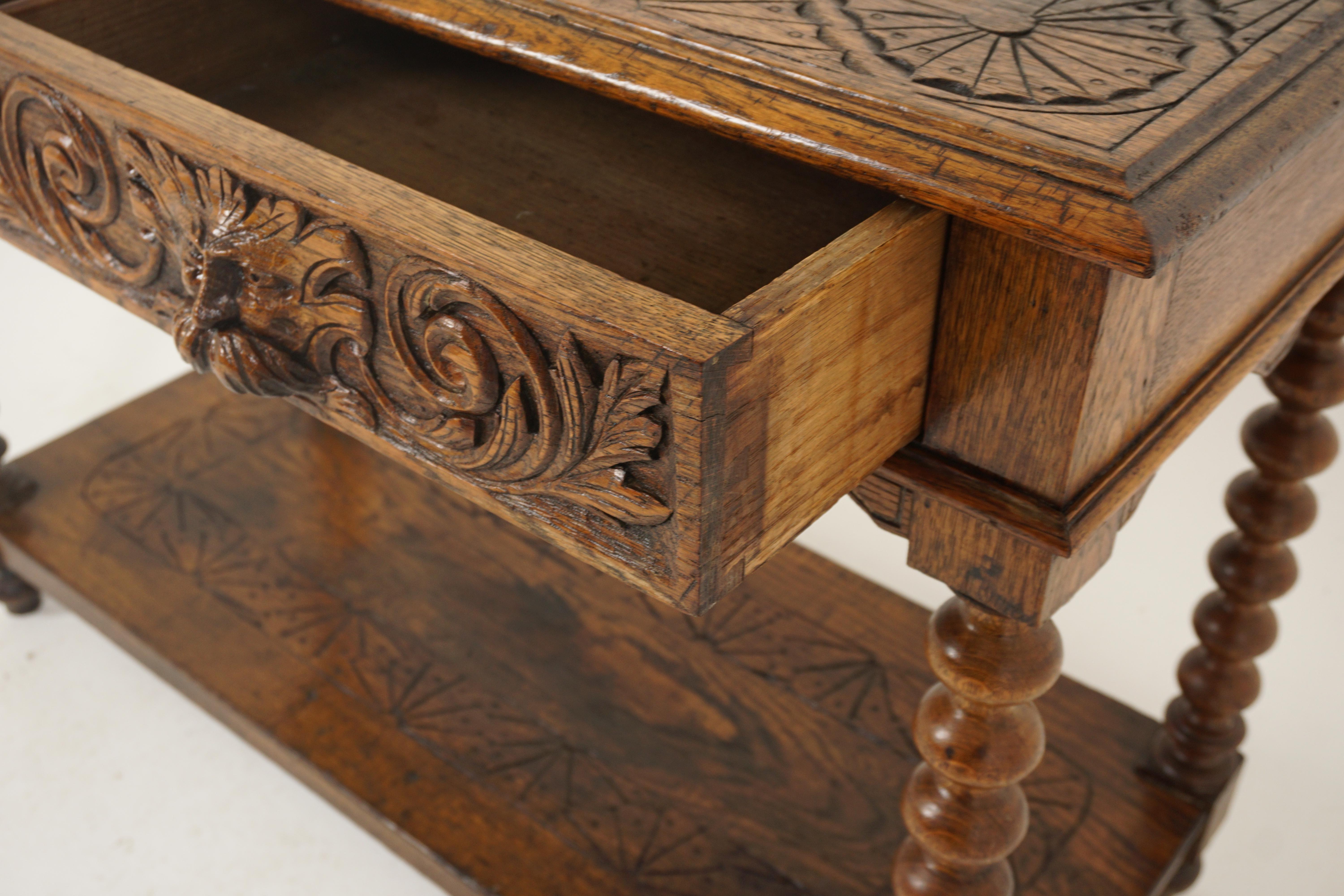 Hand-Crafted Antique Hall Table, Oak Server, Green Man, Scotland 1880, B2662