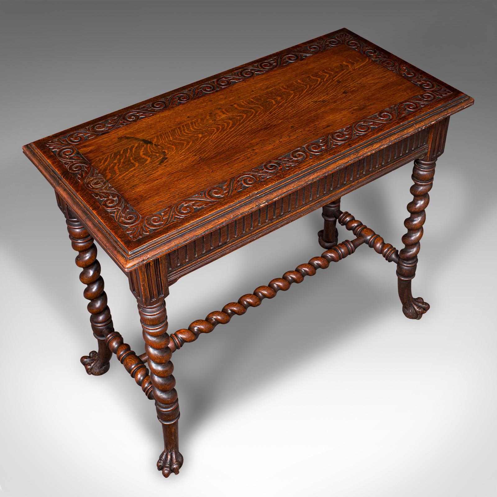 Antique Hall Table, Scottish, Oak, Side, Reception, Gothic Revival, Victorian For Sale 1