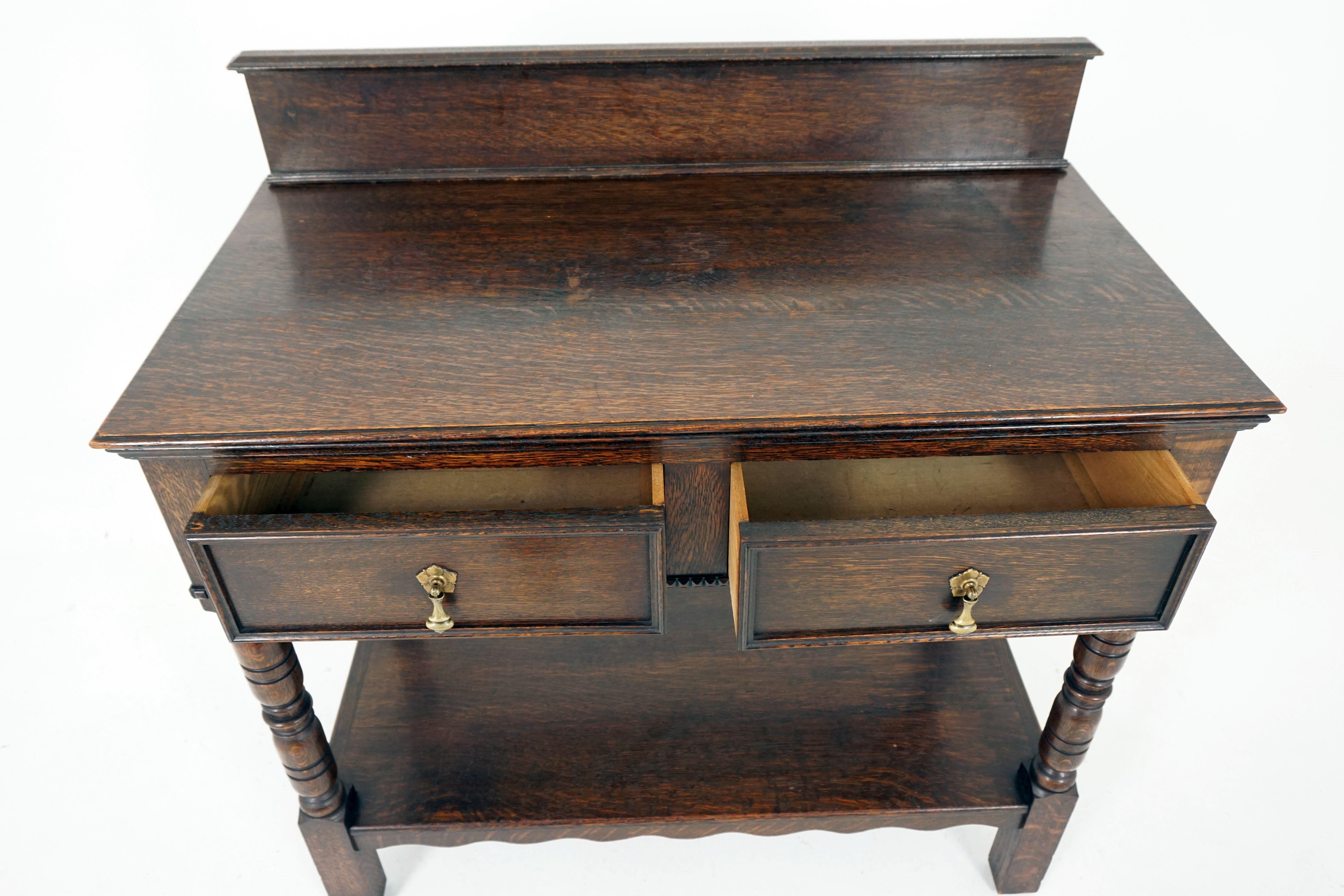Hand-Crafted Antique Hall Table, Tiger Oak Serving Table, Dundee, Scotland 1910, B1835