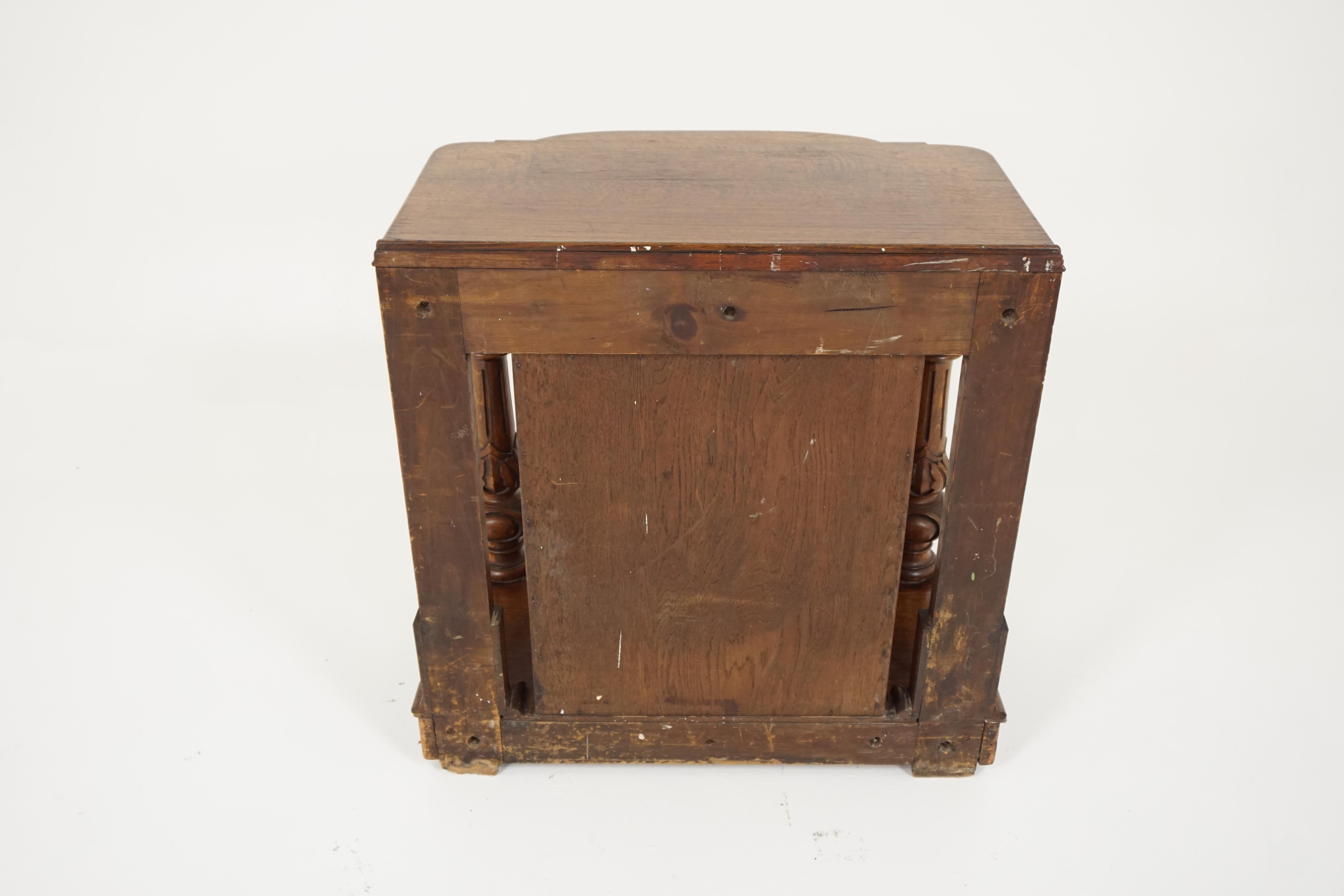 Antique Hall Table, Victorian Carved Tiger Oak End Table, Scotland, 1920 3