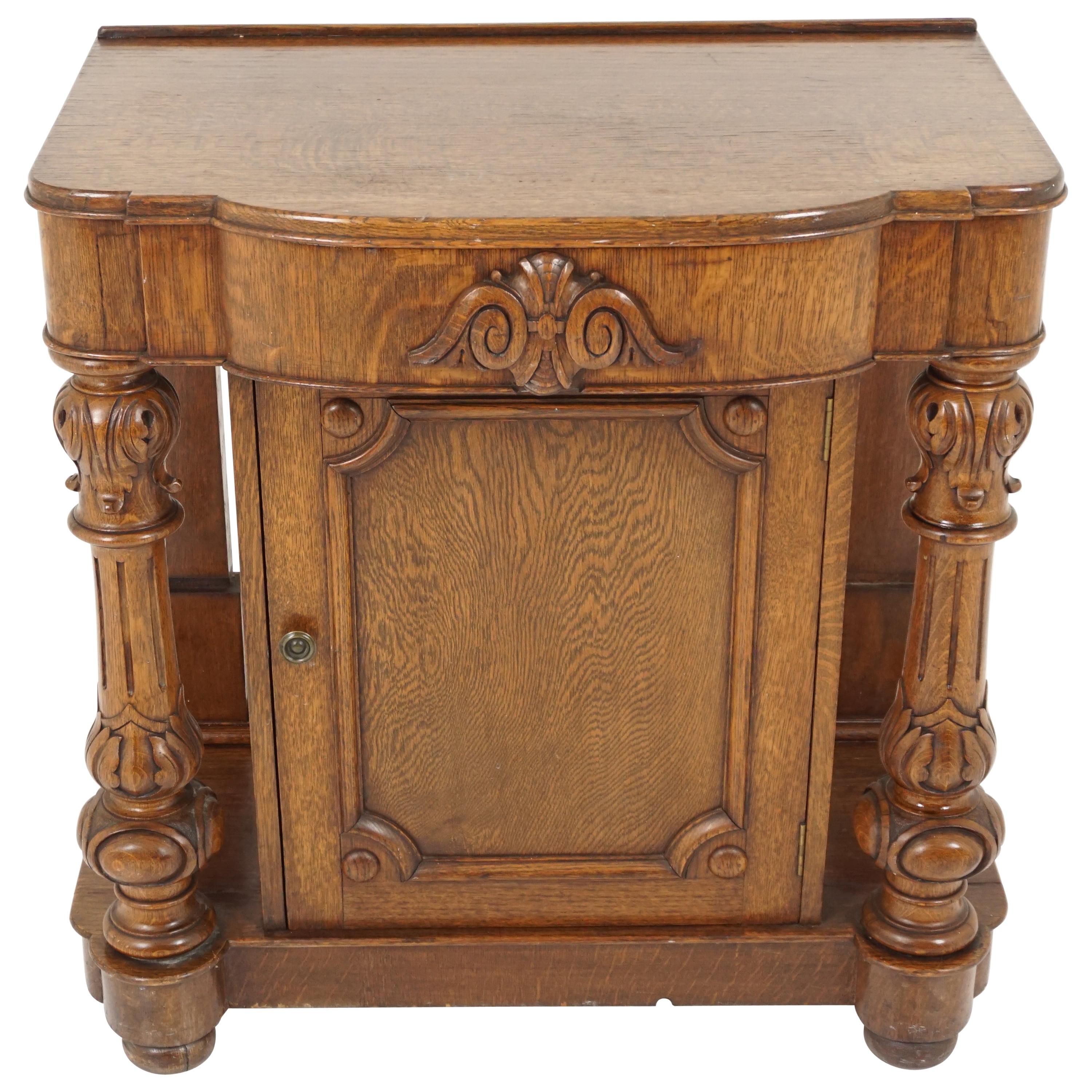 Antique Hall Table, Victorian Carved Tiger Oak End Table, Scotland, 1920