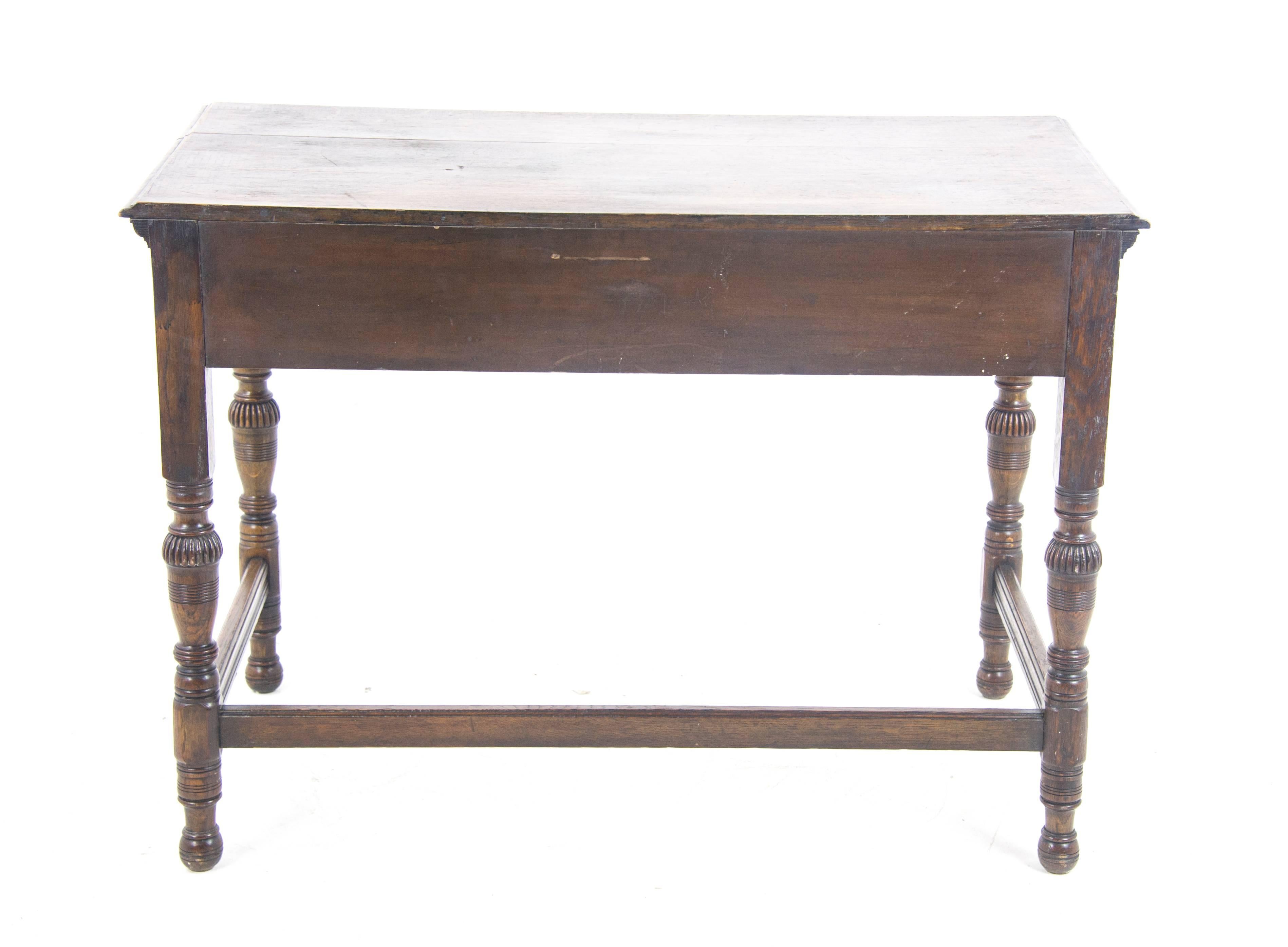 Early 20th Century Antique Hall Table, Vintage Writing Table, Oak Desk, Scotland, 1910
