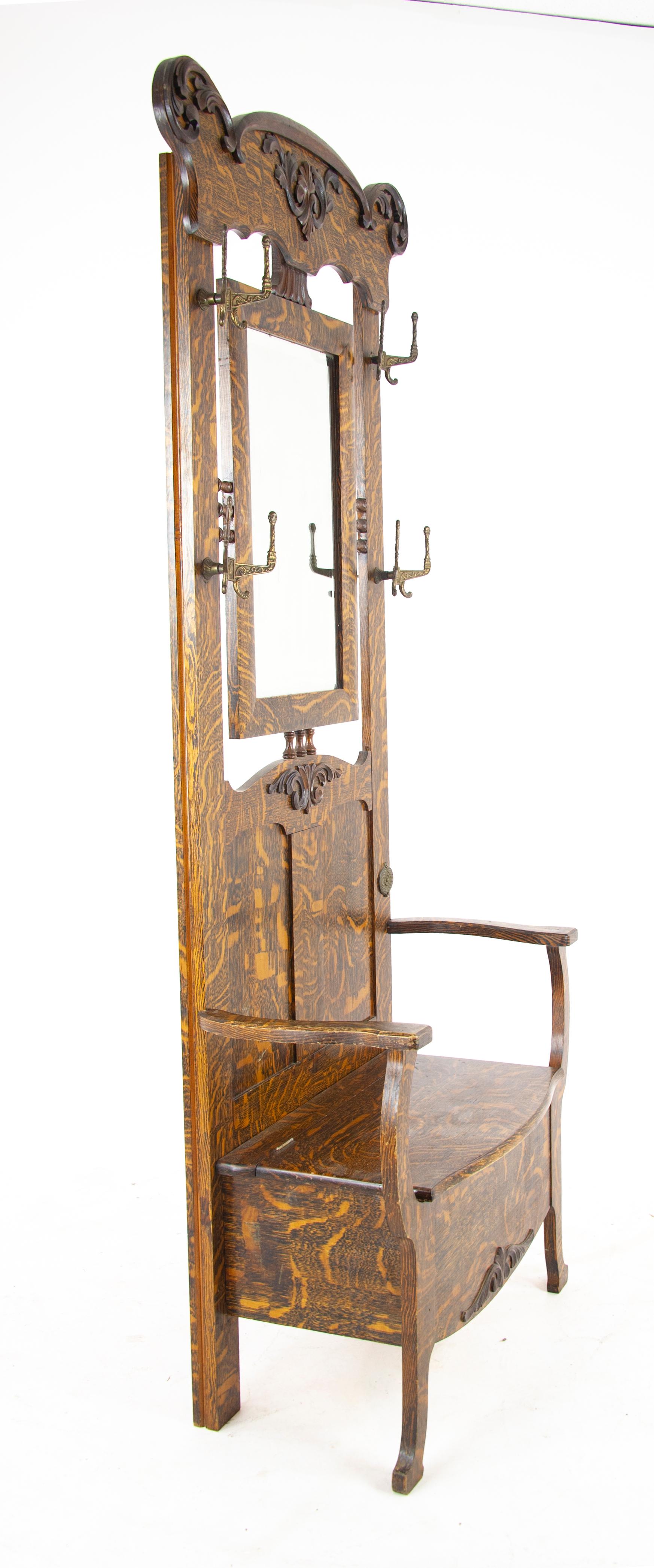 Antique Hall Tree, Vintage Hall Stand, Fumed Oak, America 1890 at 1stDibs