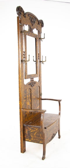 Antique Hall Tree, Vintage Hall Stand, Fumed Oak, America 1890