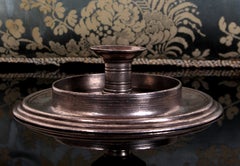 Antique hallm. historic French pewter candlestick candle holder chiseled garland