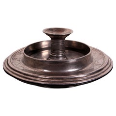 Antique hallm. historic French pewter candlestick candle holder chiseled garland