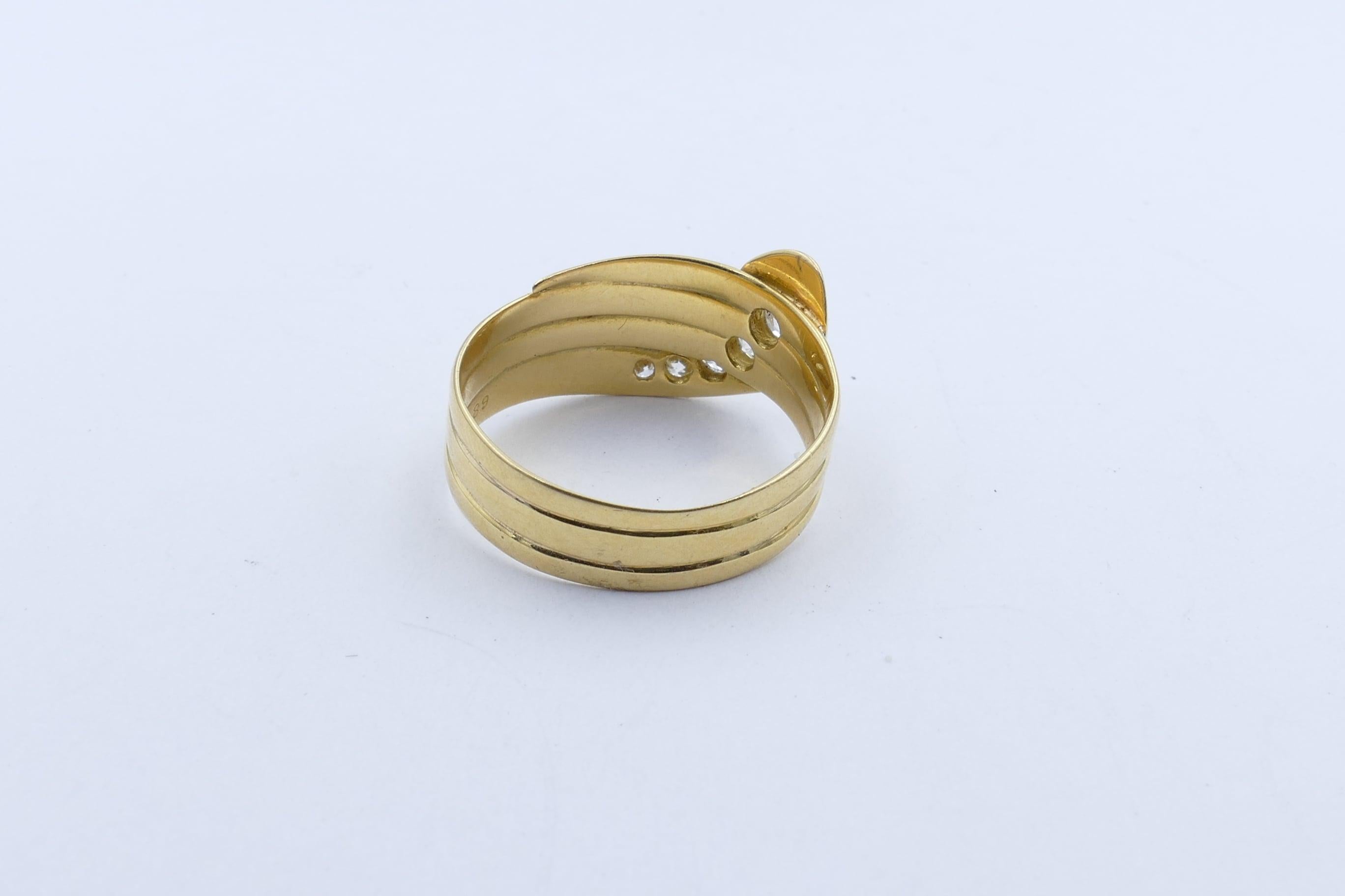 Round Cut Antique Hallmarked 18 Carat Yellow Gold Diamond Snake Ring For Sale