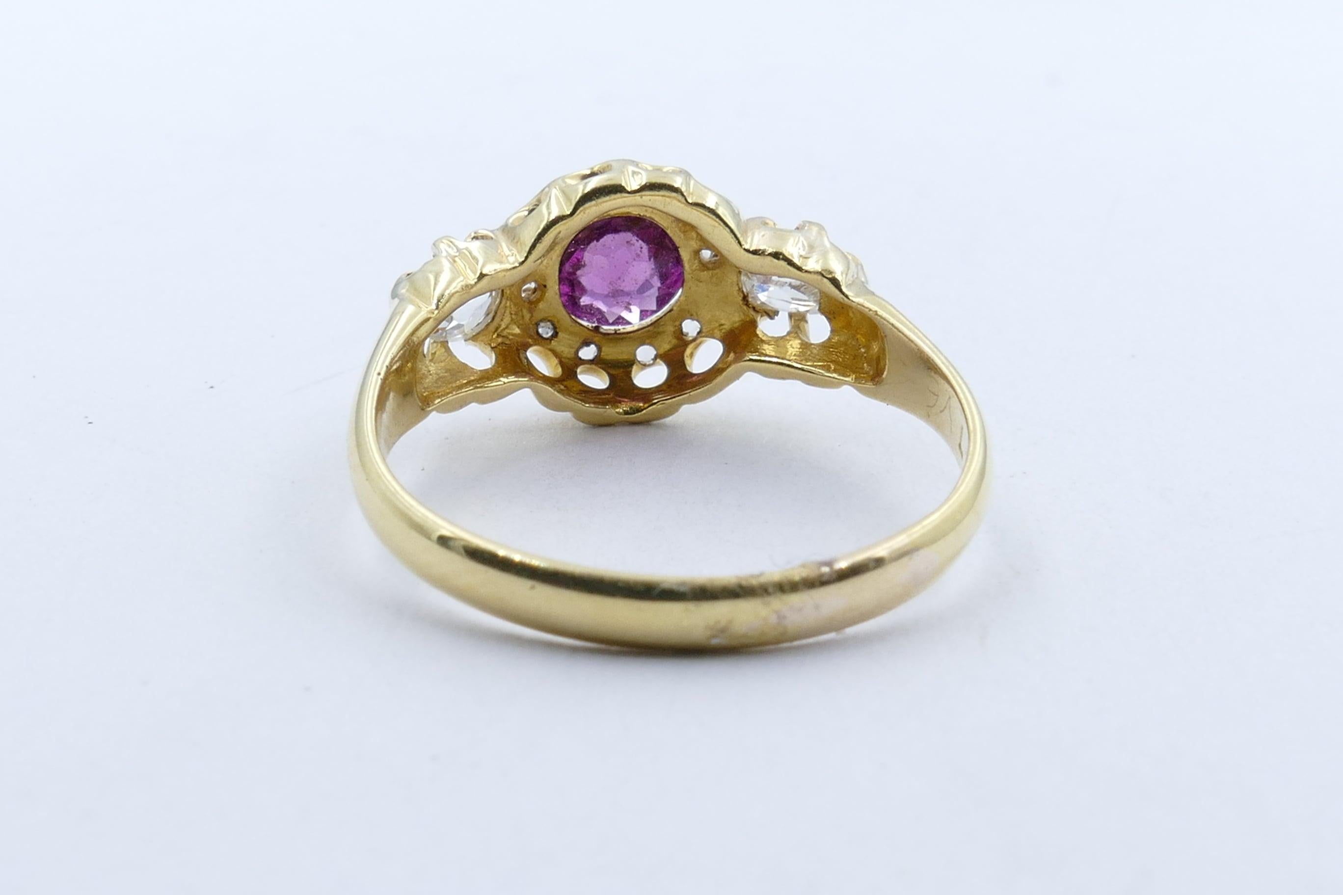 Victorian Antique Hallmarked 18 Carat Yellow Gold Garnet and Diamond Dress Ring