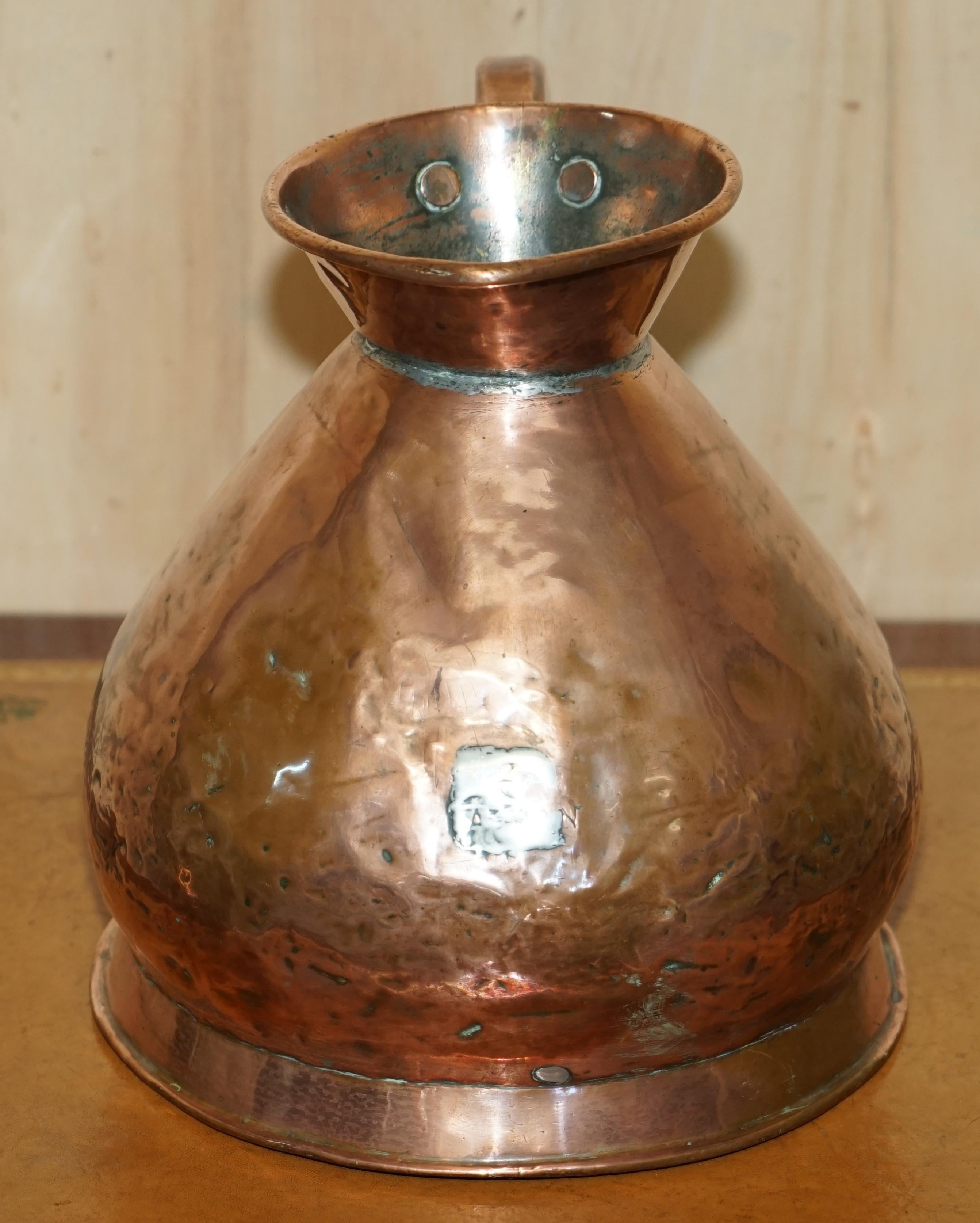 Antique Hallmarked & Stamped Georgian circa 1780 2 Gallon Copper & Brass Pitcher For Sale 2
