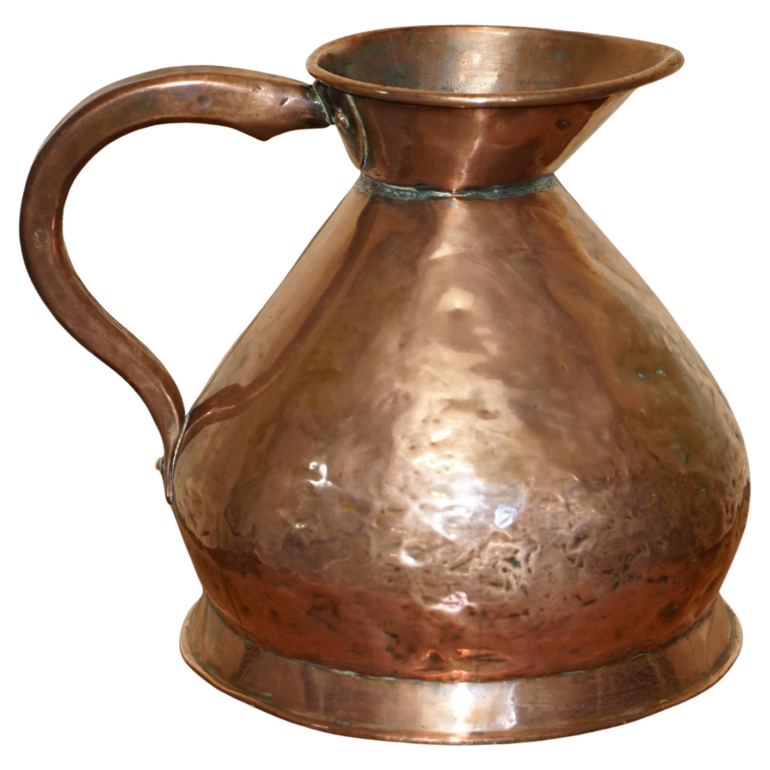 Ancien pichet en cuivre et laiton de 2 gallons de l'époque victorienne vers 1880, Hallmarké et estampillé