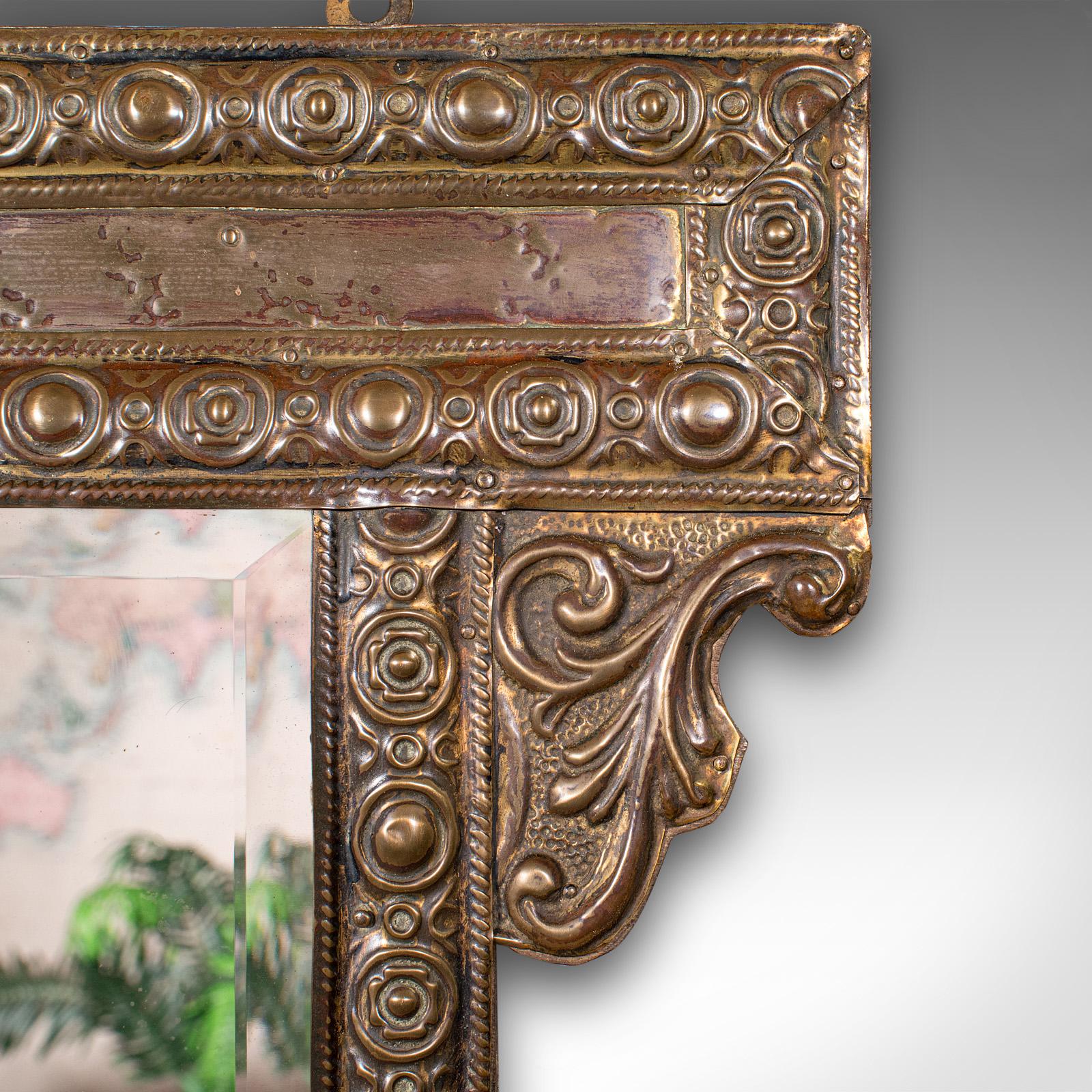 20ième siècle Miroir d'entrée ancien, néerlandais, laiton, réception, mural, édouardien, vers 1910 en vente