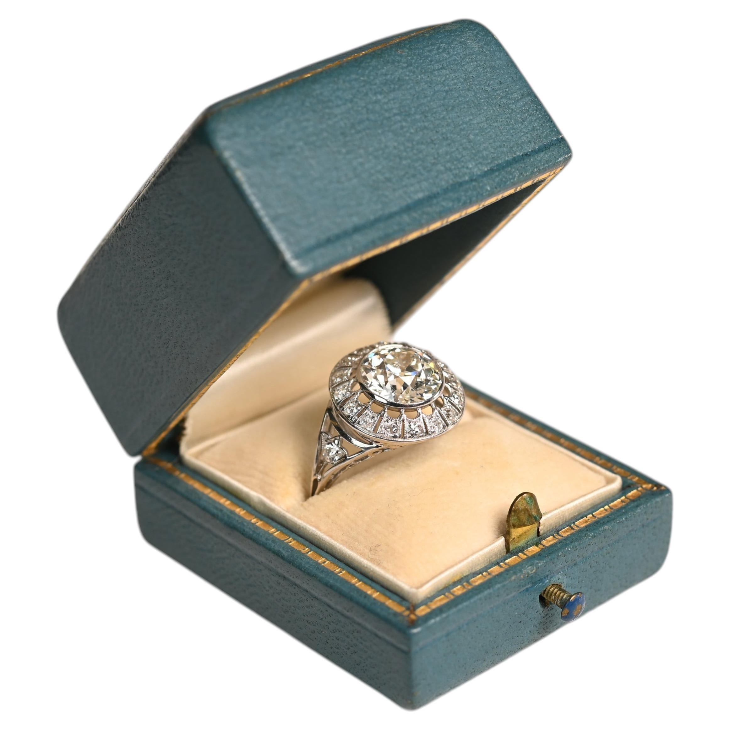 Antique Halo Engagement Ring. GIA 2.20ct Old Euro Cut Diamond Ring Platinum JVS1