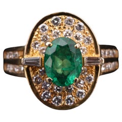 Antique Halo Green Emerald Wedding Ring