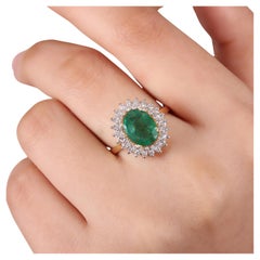 Antique Halo Natural Emerald Diamond Engagement Ring Yellow Gold Cocktail Ring