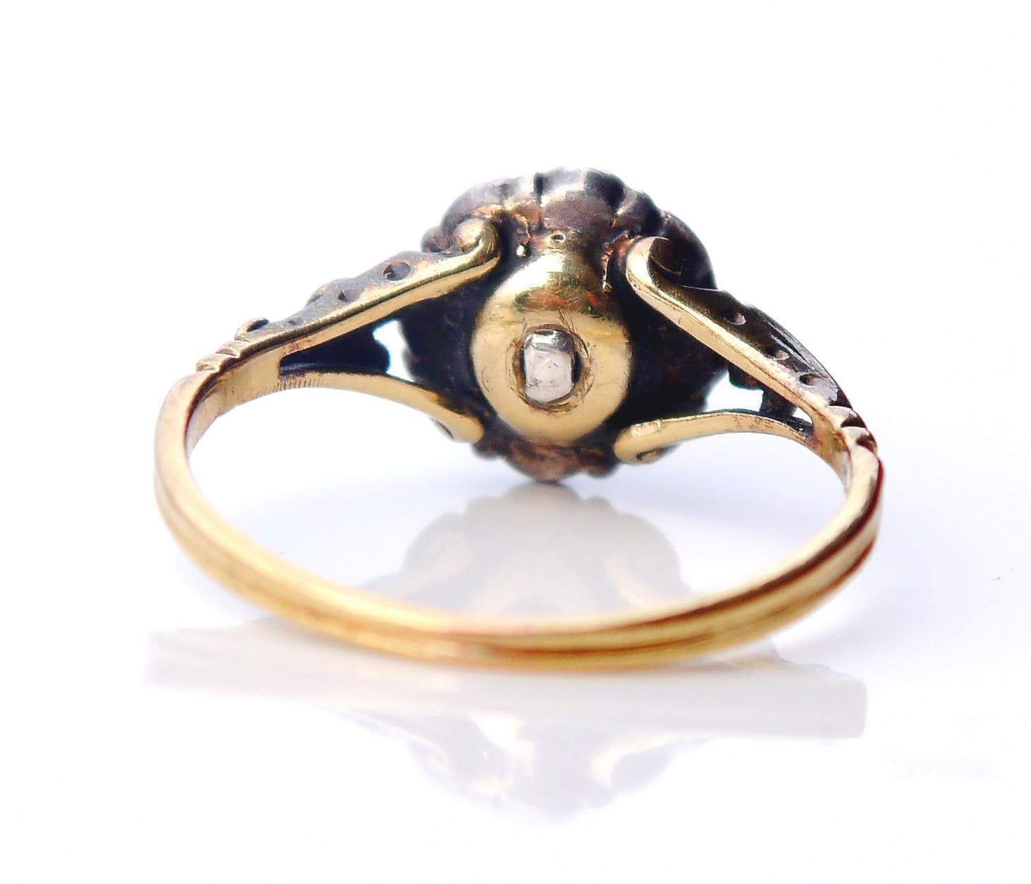 Old European Cut Antique Halo Ring 0.45ct Diamond Sapphires 18K Gold Silver ØUS6.75 /2.9 gr For Sale