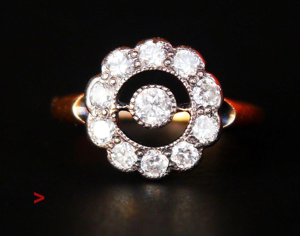 Antique Halo Ring 0.55 Diamonds solid 14K Gold 4.25US/ 2gr For Sale 1