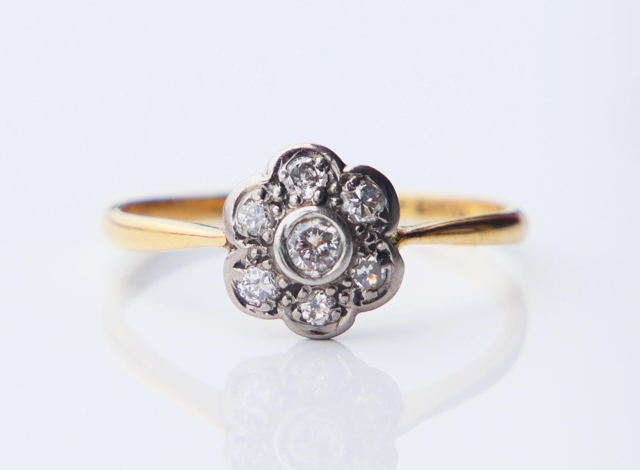 Antique Halo Ring 0.6 ctw Diamonds solid 18K Gold Platinum Ø 9US/ 2.58 gr For Sale 6