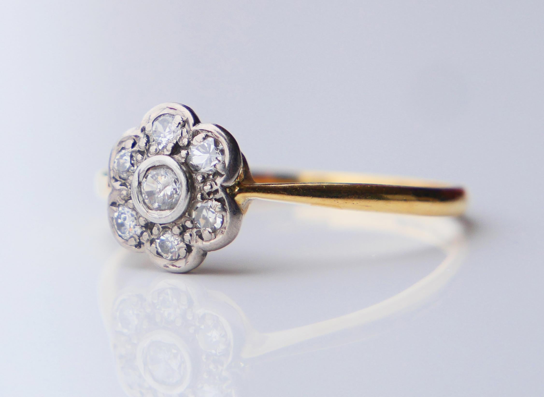 Antique Halo Ring 0.6 ctw Diamonds solid 18K Gold Platinum Ø 9US/ 2.58 gr For Sale 7