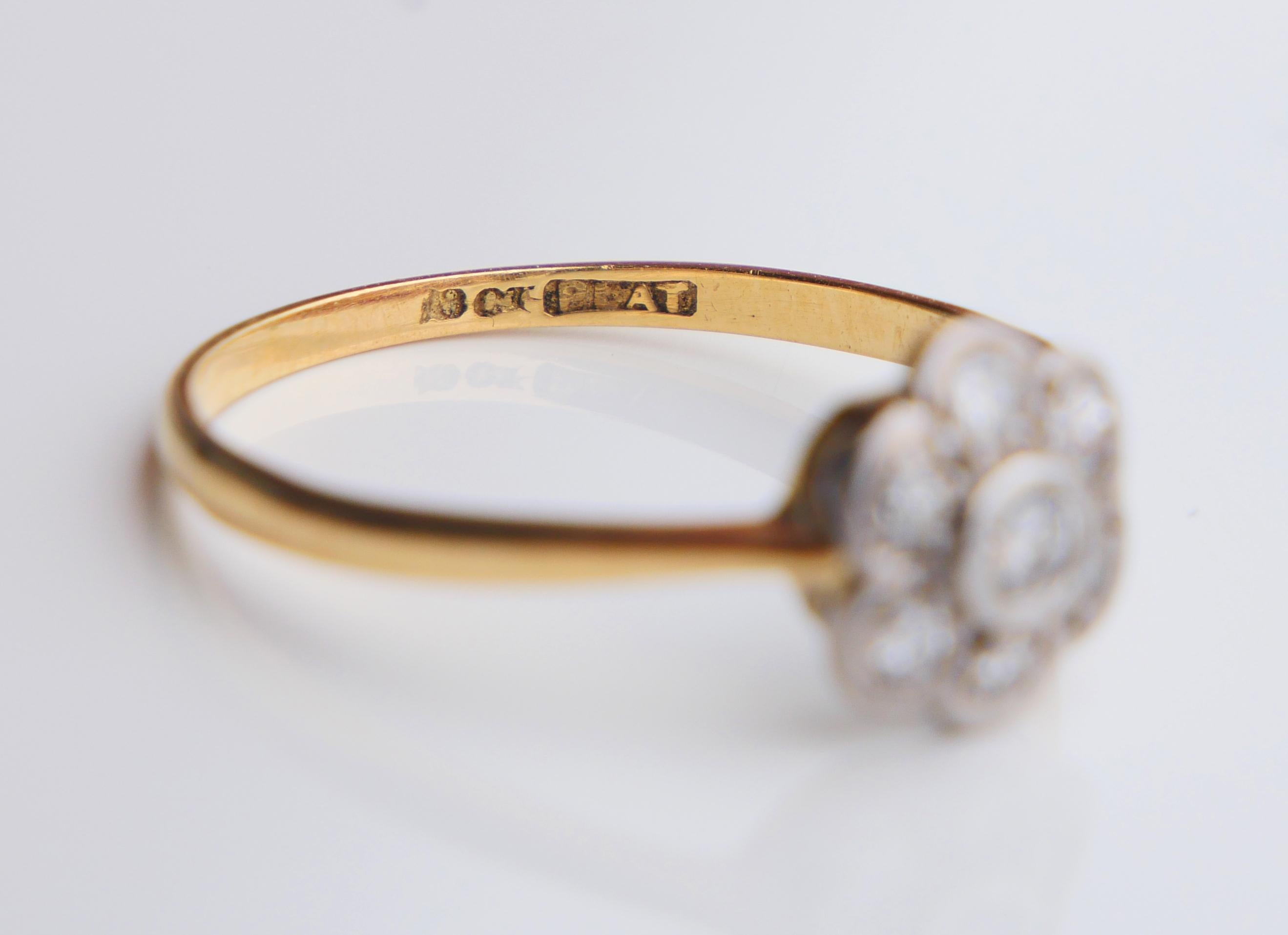 Antique Halo Ring 0.6 ctw Diamonds solid 18K Gold Platinum Ø 9US/ 2.58 gr For Sale 8