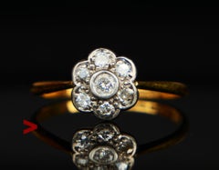 Anillo Halo Antiguo 0,6 ctw Diamantes macizos Oro 18K Platino Ø 9US/ 2,58 gr