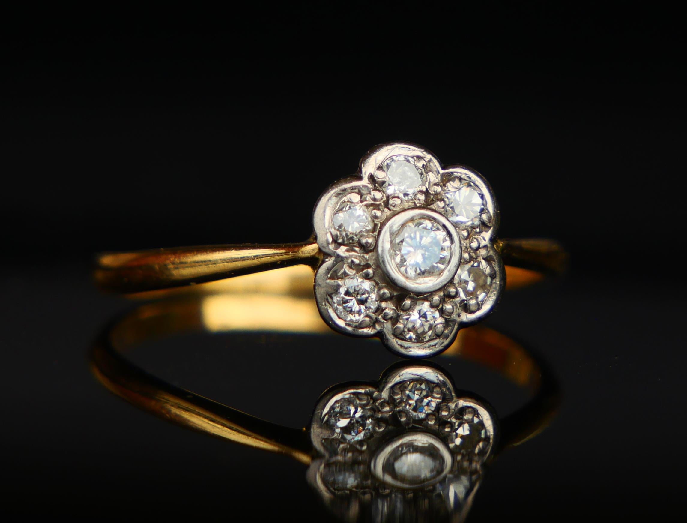 Art Nouveau Antique Halo Ring 0.6 ctw Diamonds solid 18K Gold Platinum Ø 9US/ 2.58 gr For Sale