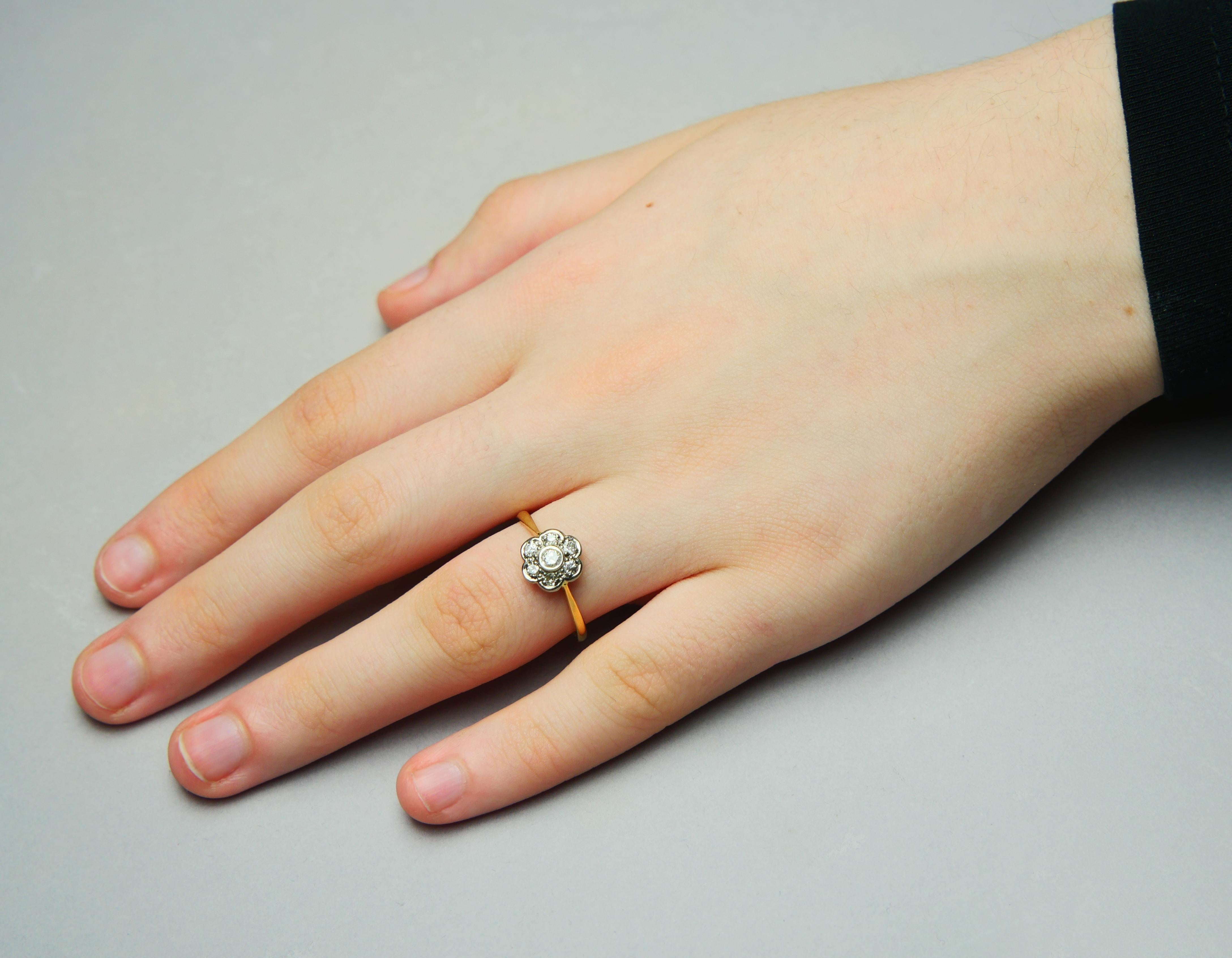 Antique Halo Ring 0.6 ctw Diamonds solid 18K Gold Platinum Ø 9US/ 2.58 gr For Sale 1