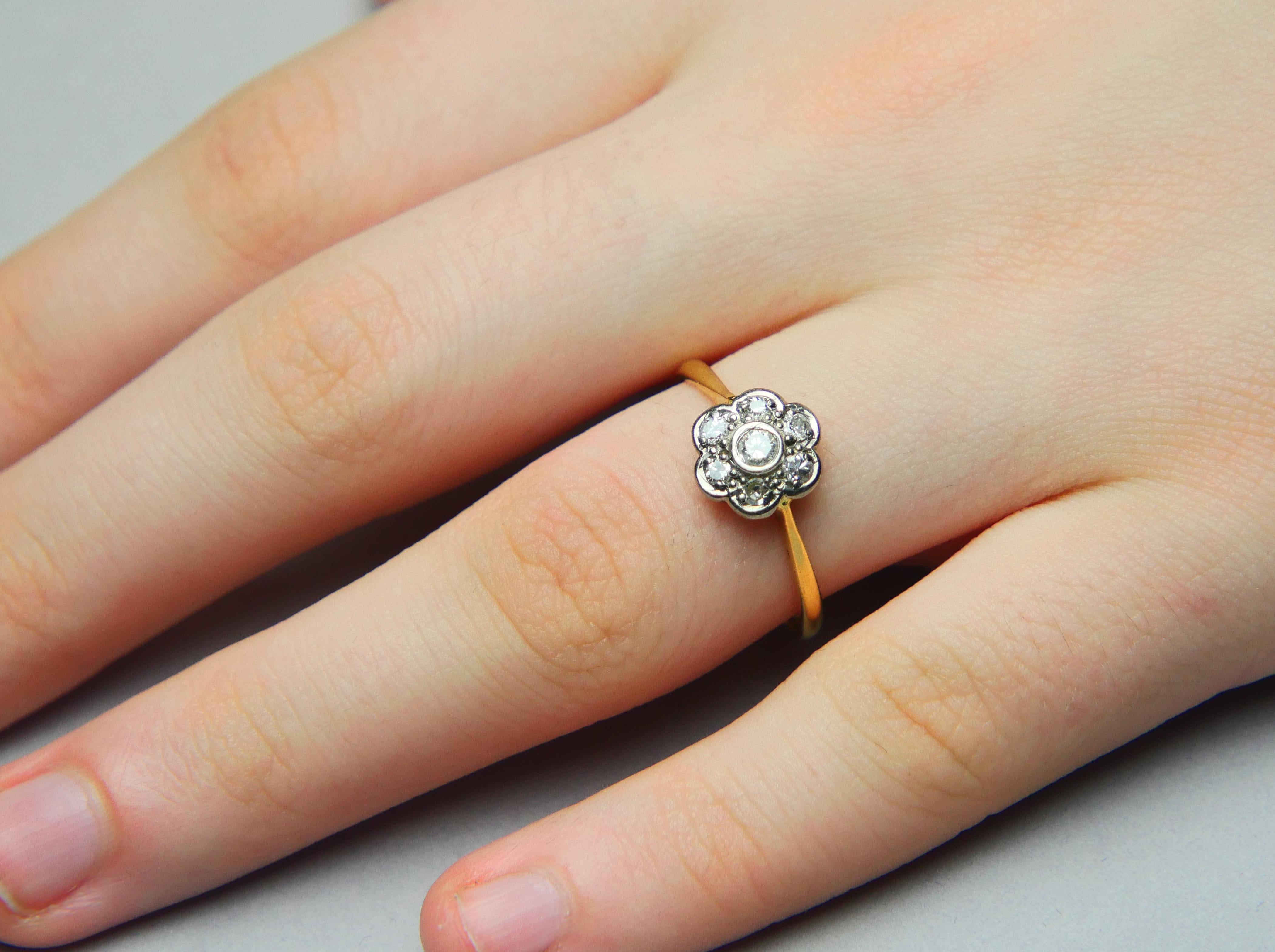 Antique Halo Ring 0.6 ctw Diamonds solid 18K Gold Platinum Ø 9US/ 2.58 gr For Sale 2