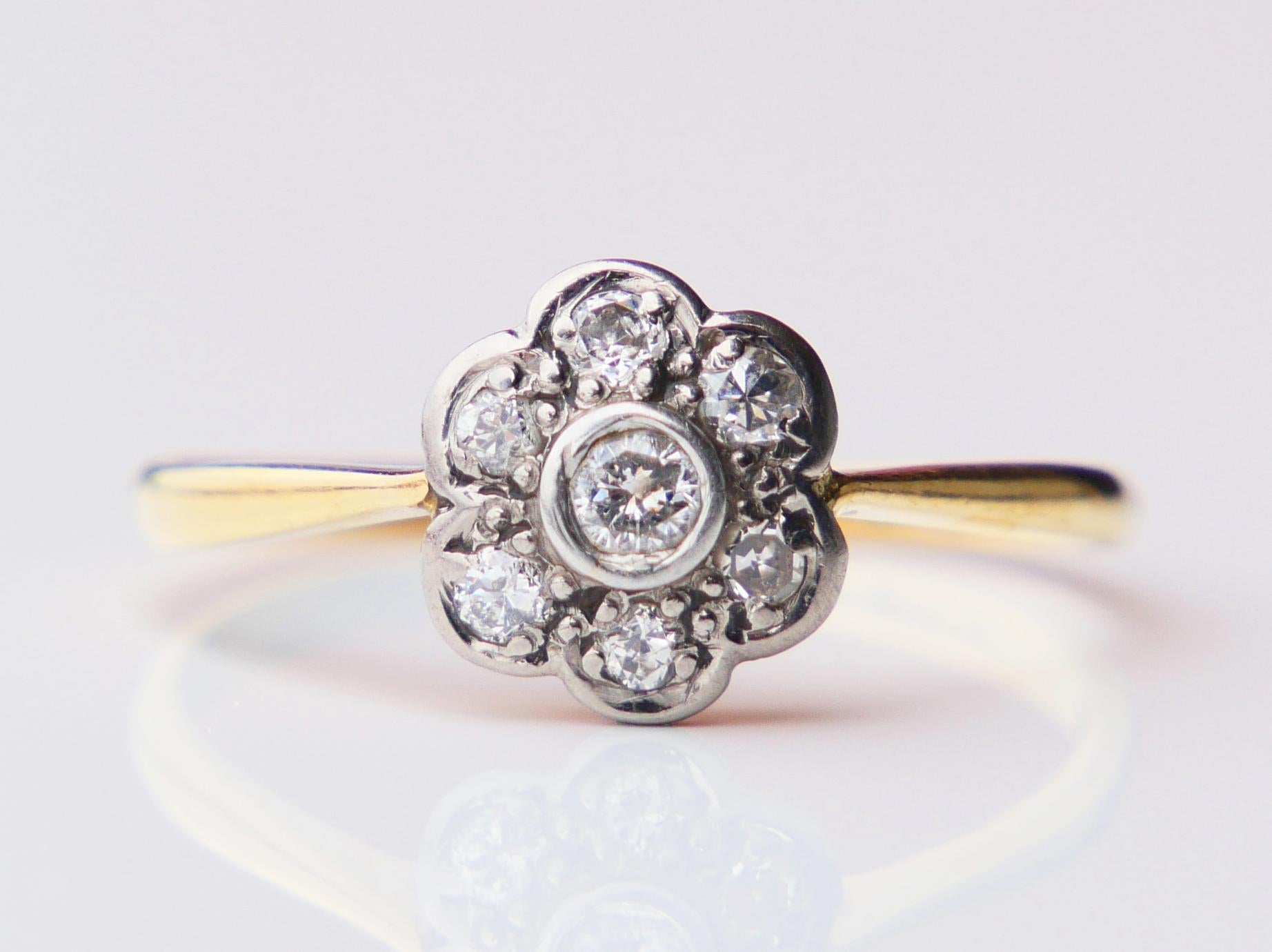 Antique Halo Ring 0.6 ctw Diamonds solid 18K Gold Platinum Ø 9US/ 2.58 gr For Sale 3