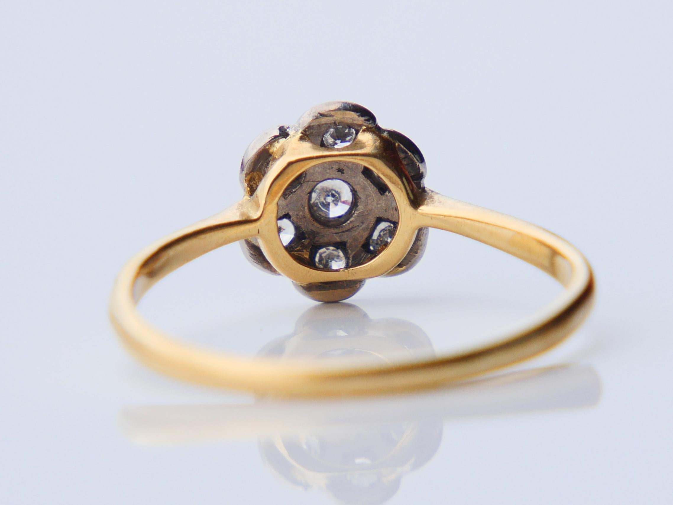 Antique Halo Ring 0.6 ctw Diamonds solid 18K Gold Platinum Ø 9US/ 2.58 gr For Sale 4