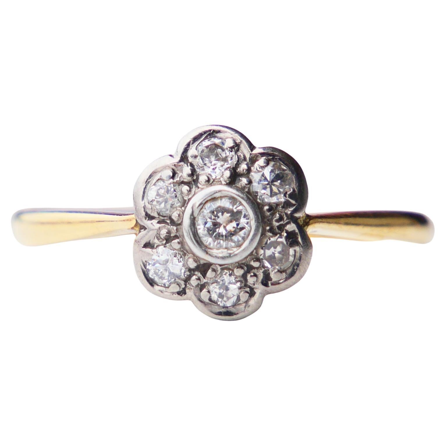 Antique Halo Ring 0.6 ctw Diamonds solid 18K Gold Platinum Ø 9US/ 2.58 gr