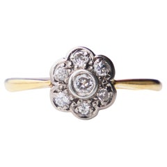 Bague Halo Antique 0.6 ctw Diamants massif Or 18K Platine Ø 9US/ 2.58 gr