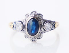 Antique Ring 0.65ct Sapphire 0.2 ctw Diamonds solid 18K Gold Ø3.75 US/ 2gr