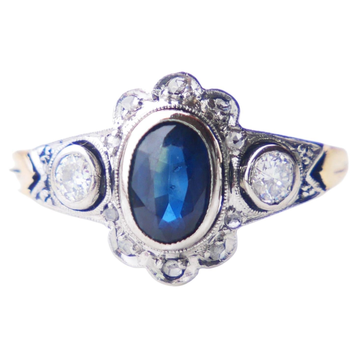Antique Ring 0.65ct Sapphire 0.2 ctw Diamonds solid 18K Gold Ø3.75 US/ 2gr