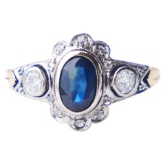 Antique Ring 0.65ct Sapphire 0.2 ctw Diamonds solid 18K Gold Ø3.75 US/ 2gr