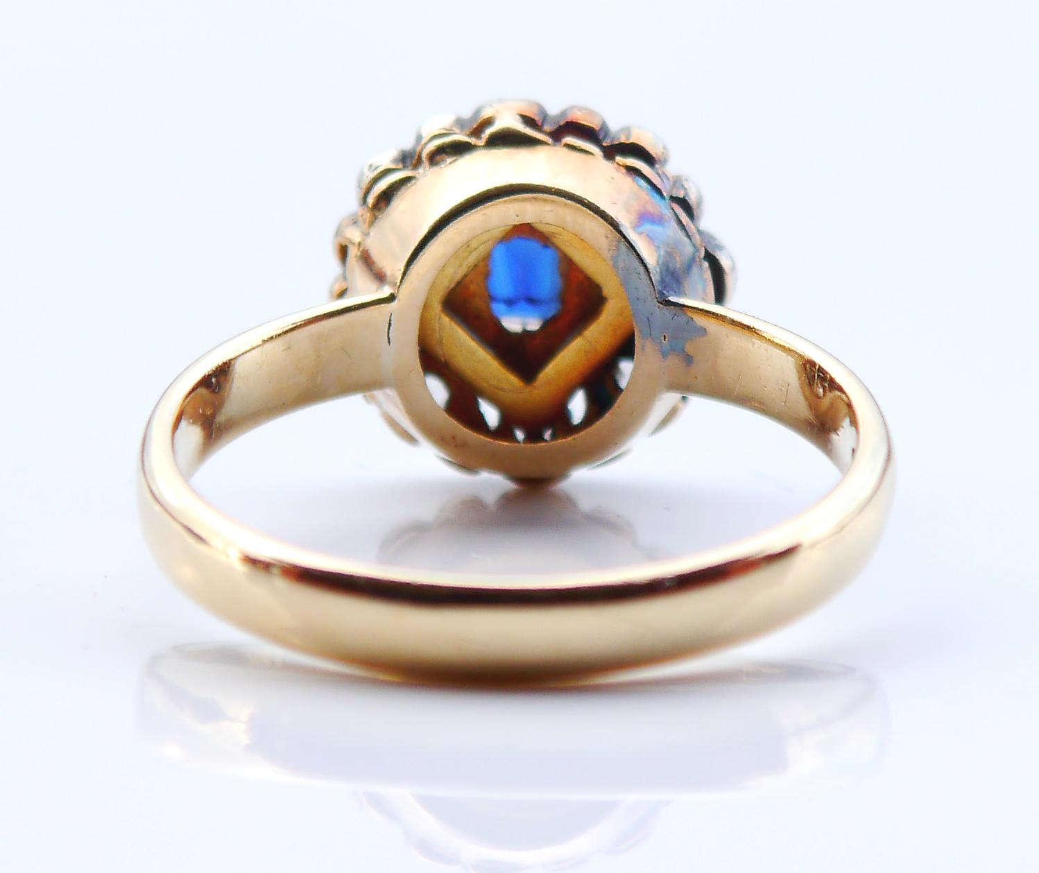 Art Deco Antique Halo Ring 0.6ct Sapphire 0.32ct Diamonds solid 18K Gold Ø12.5US/ 7.3 gr For Sale