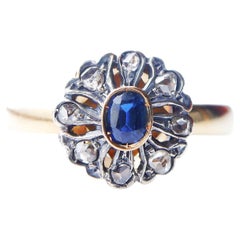 Vintage Halo Ring 0.6ct Sapphire 0.32ct Diamonds solid 18K Gold Ø12.5US/ 7.3 gr