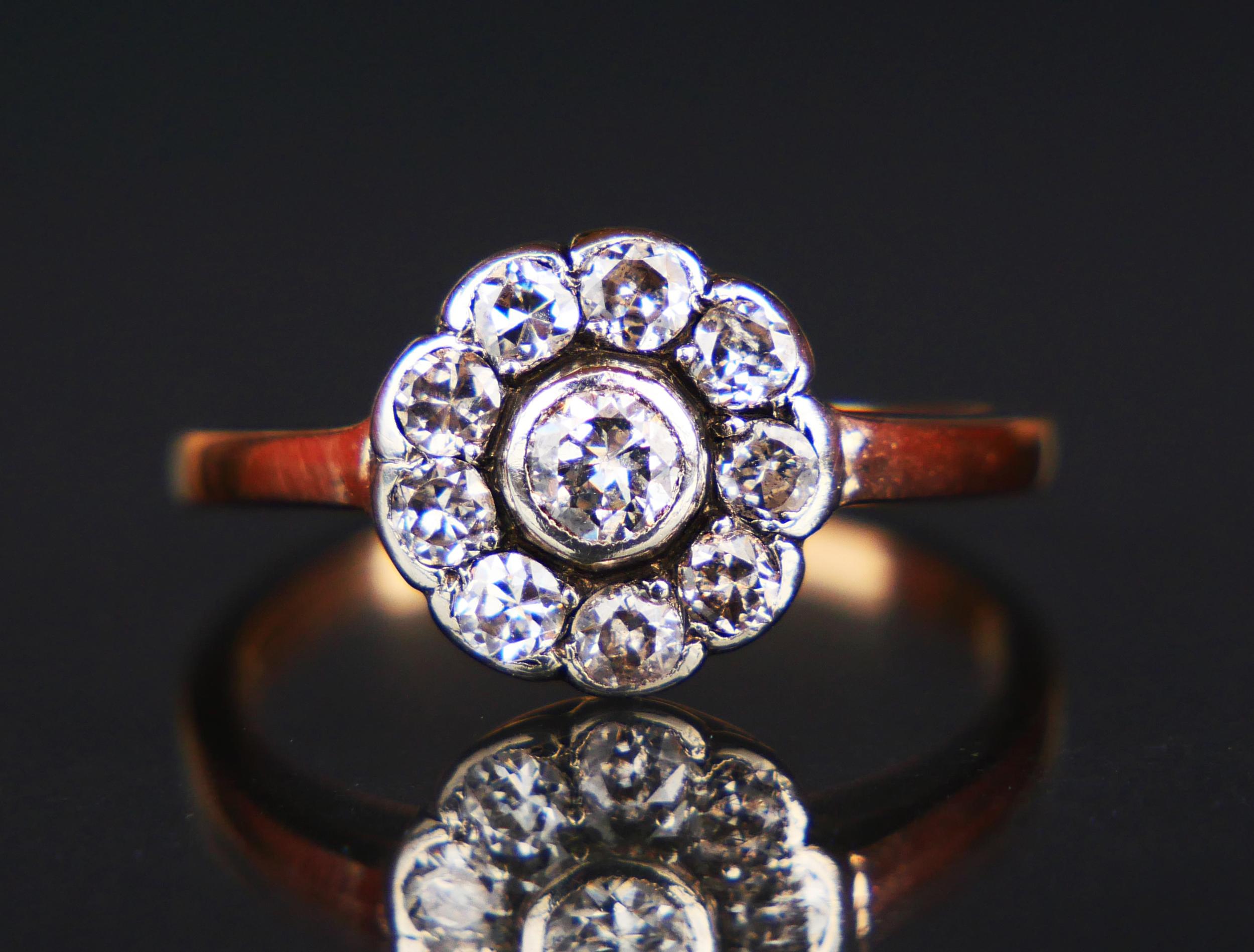 Art Nouveau Antique Halo Ring 0.9 ctw Diamonds solid 14K Gold Ø 6US/ 2.3 gr For Sale