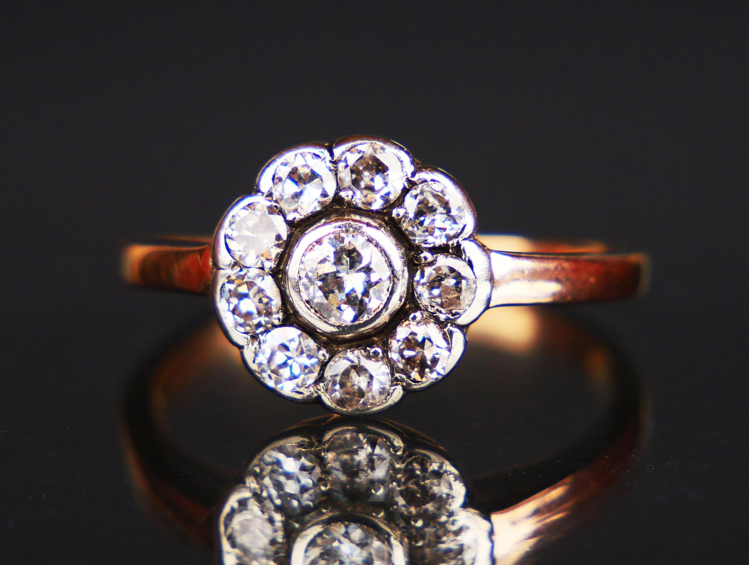 Antiker Halo Ring 0,9 ctw Diamanten massiv 14K Gold Ø 6US/ 2,3 gr (Rosenschliff) im Angebot
