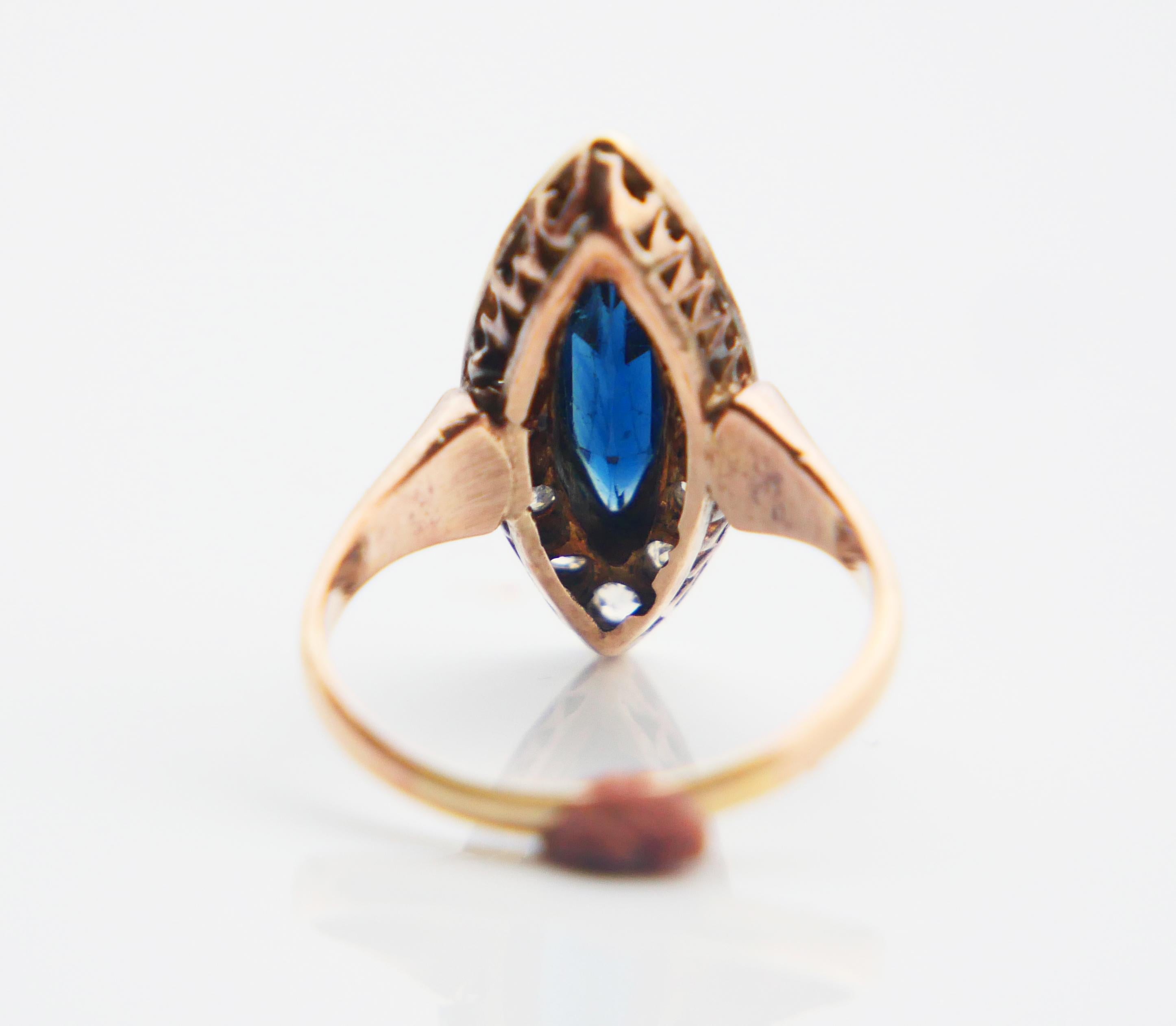 Antique Halo Ring 1 ct Sapphire Diamonds solid 14K Rose Gold US 3.75 / 2.8gr For Sale 5